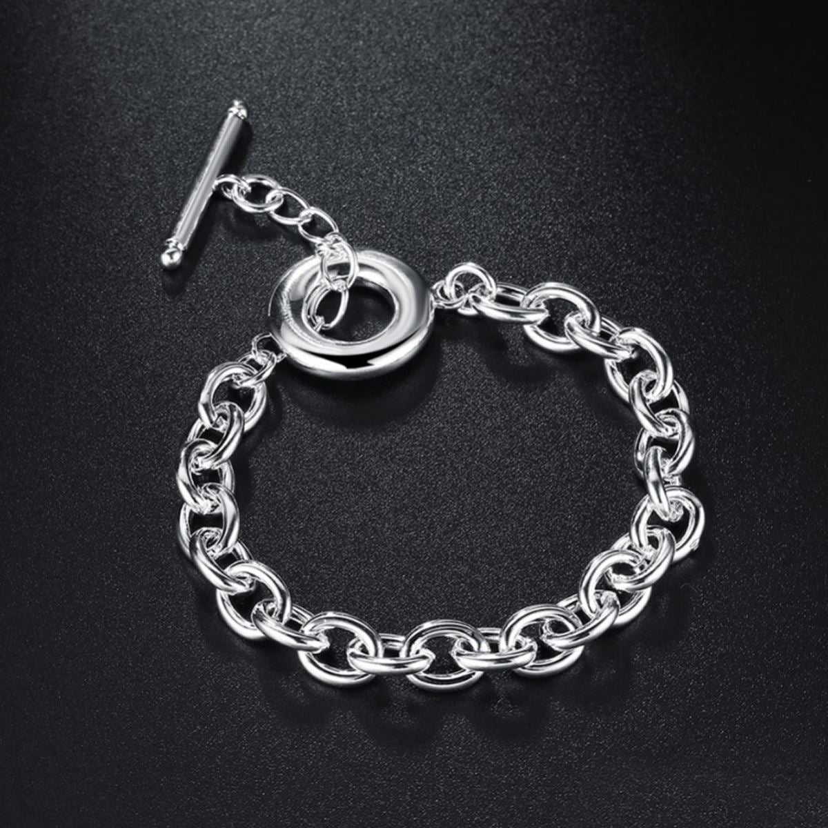 Silver Plated Chain Charm Design Bracelet Bangle With Toggle Close Women's Gift UK Seller