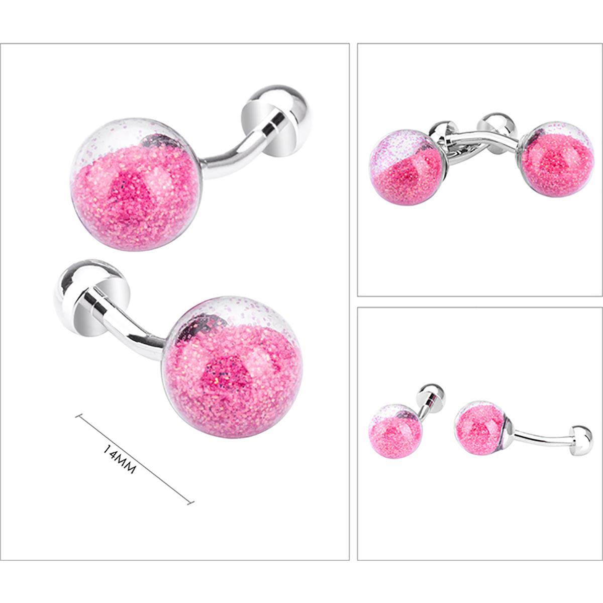 Charles William Luxury Round Snow Globe PINK Colour Smart Cufflinks Wedding Business Unique Gift UK