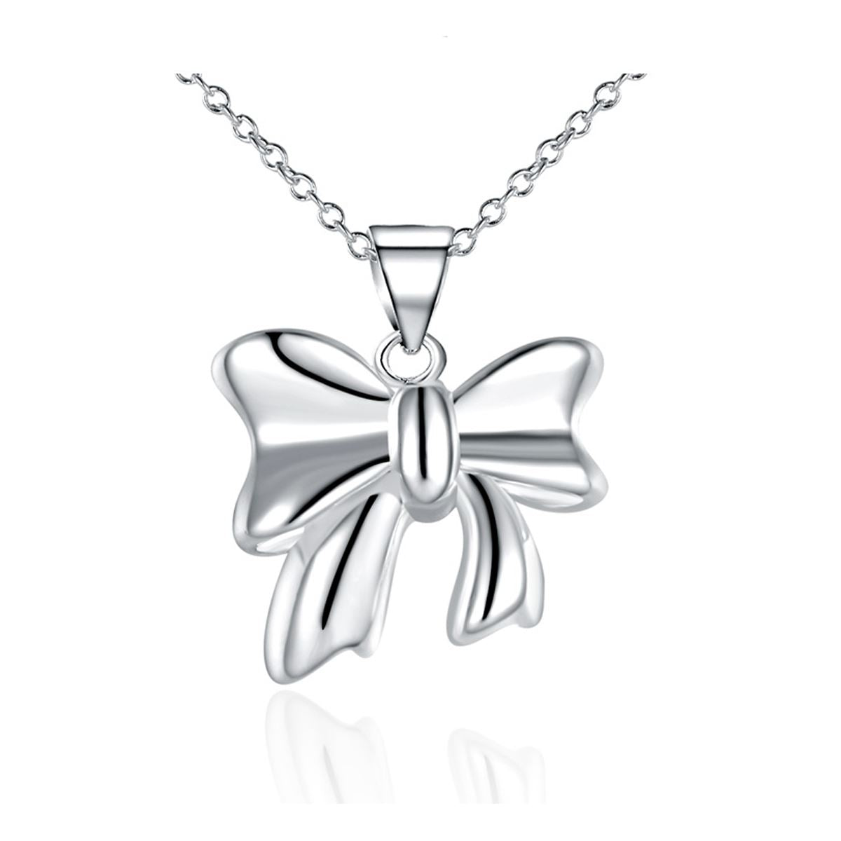 Women's Ladies Girls Silver Plated Bow Tie Charm Pendant Necklace With Chain Gift Present UK