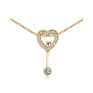 Women's Love Heart Arrow Necklace Pendant Gold With Encrusted Crystal Stones