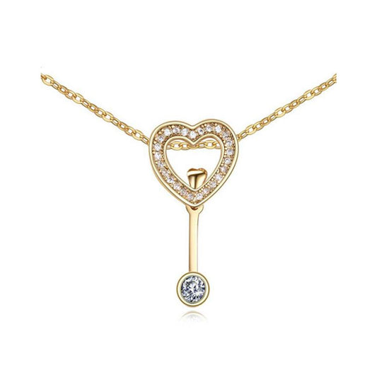 Women's Love Heart Arrow Necklace Pendant Gold With Encrusted Crystal Stones UK