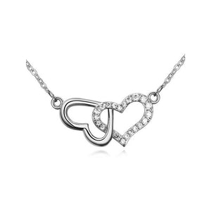 Silver Double Heart Pendant Necklace with Elements