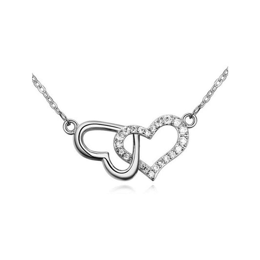 Women's Silver Beautiful Intertwined Double Heart Pendant Necklace Crystal Elements UK