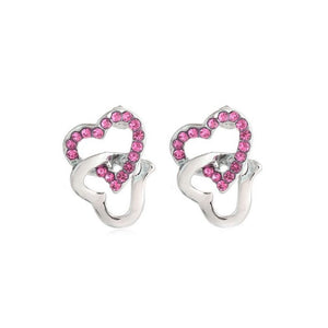 Silver Stud Earrings Pink Stones in Heart Design