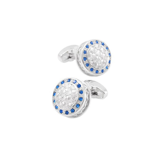 Charles William Royal Circle Blue Silver Cufflinks Fit For a King Pattern Round Premium Shirt