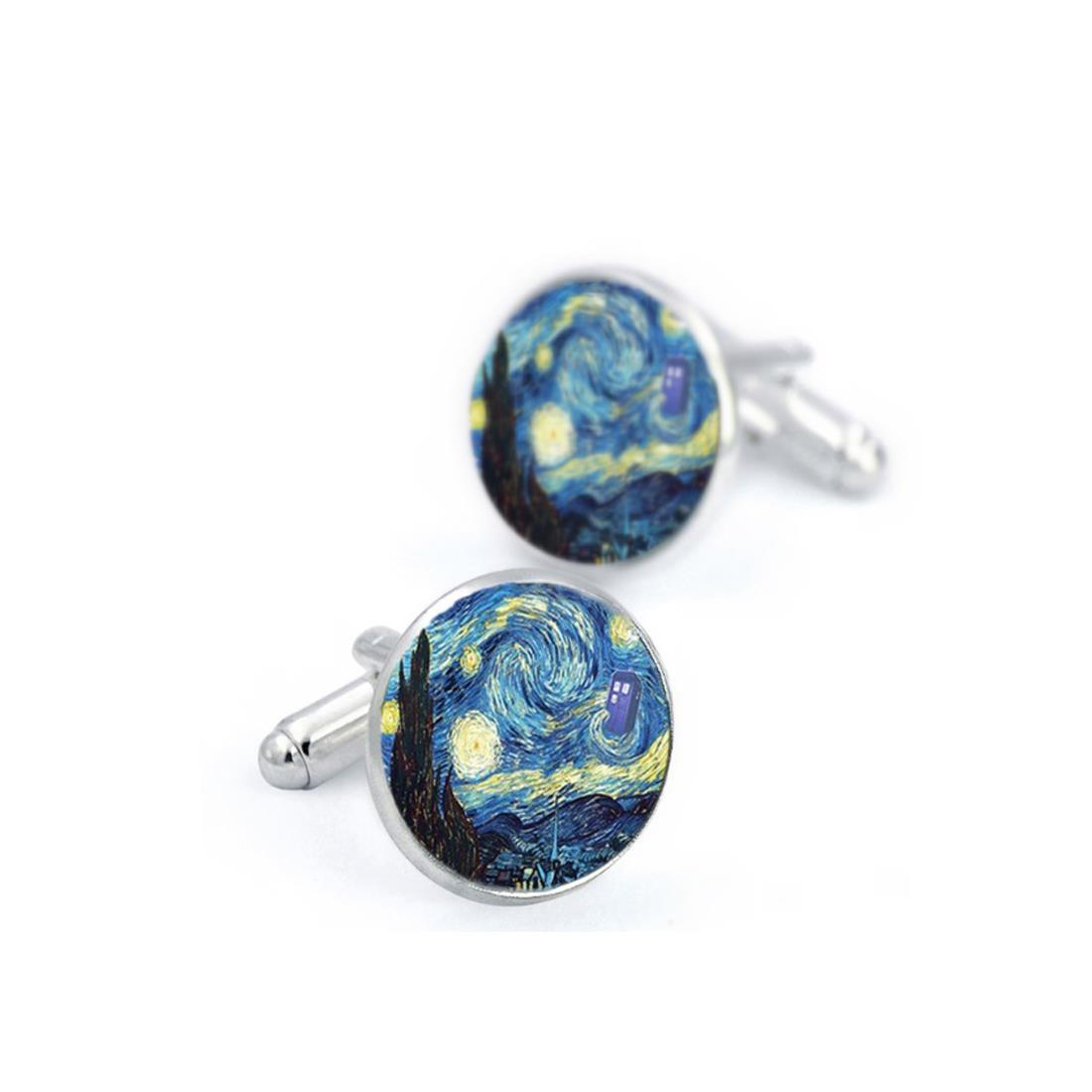 Charles William Unique Novelty Cufflinks Vincent Van Gogh The Starry Night Fashion
