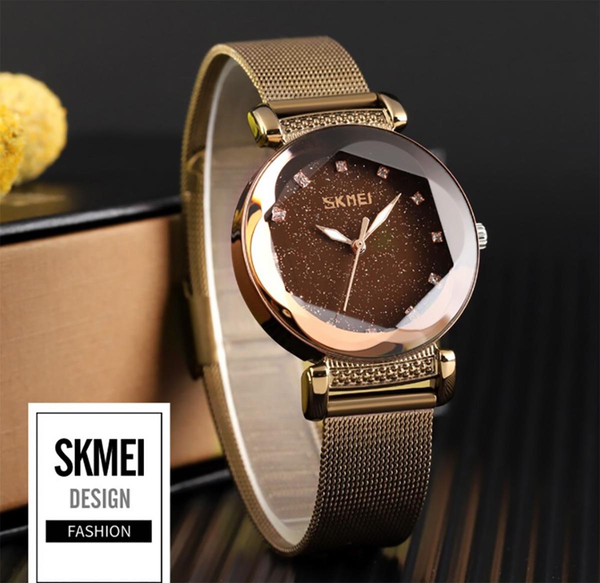 Skmei Women's Ladies Watch Rose Gold Mesh Bracelet Strap Sparkle Glitz Dial