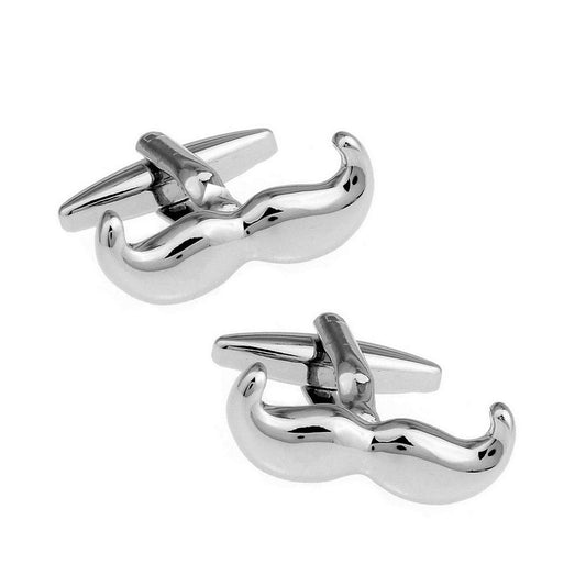 Charles William Funny Moustache Beard Party Novelty Silver Cufflinks Wedding Gift Smart Fashion UK