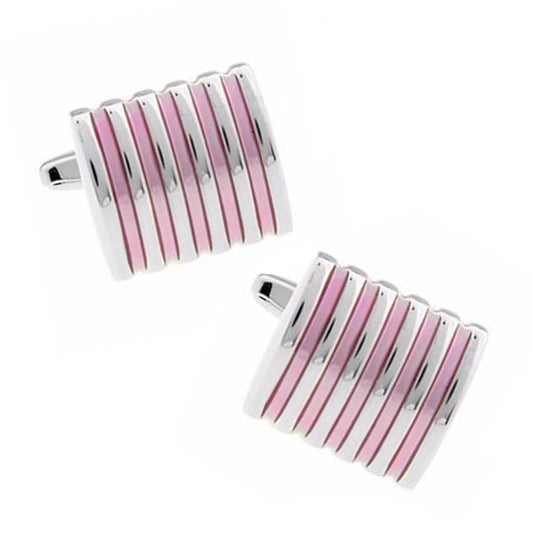 Charles William Premium Pink Silver Stripe Cufflinks Novelty Rectangle Shirt Cuff Links