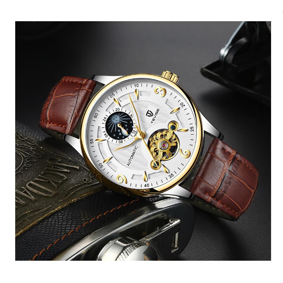 Tevise Mens Automatic Mechanical Watch White Gold Smart Watches T820