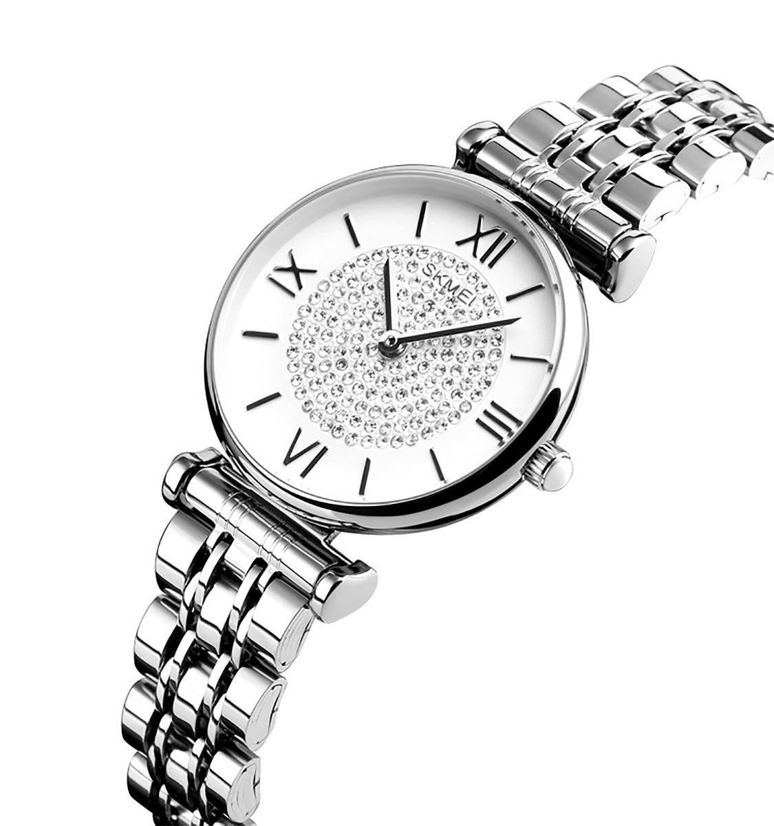 Skmei Women's Ladies Watch Classic Sparkle Clear Dial Crystal Stones Stainless Steel Strap