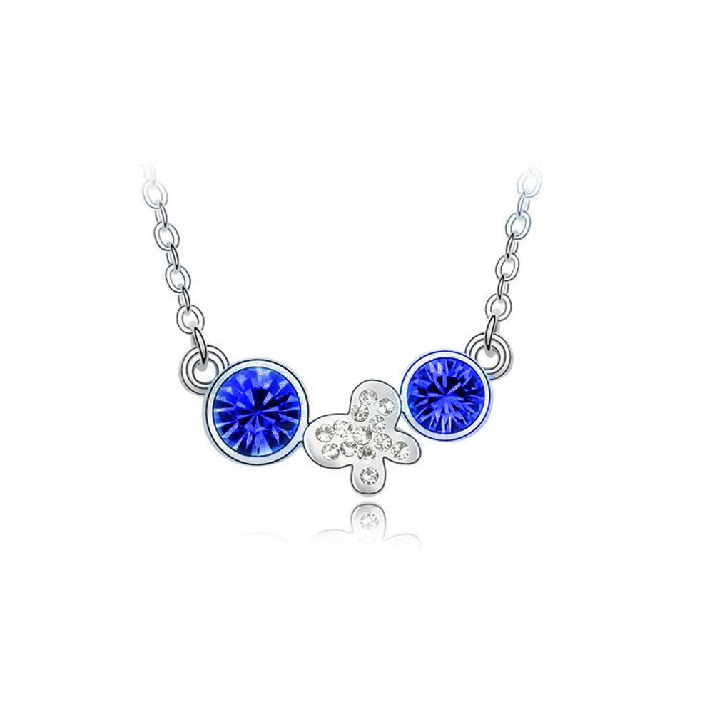 Charles William Womens Silver Plated Necklace Fashion Jewellery Dark Blue Drop Chain Flower Butterfly Charm