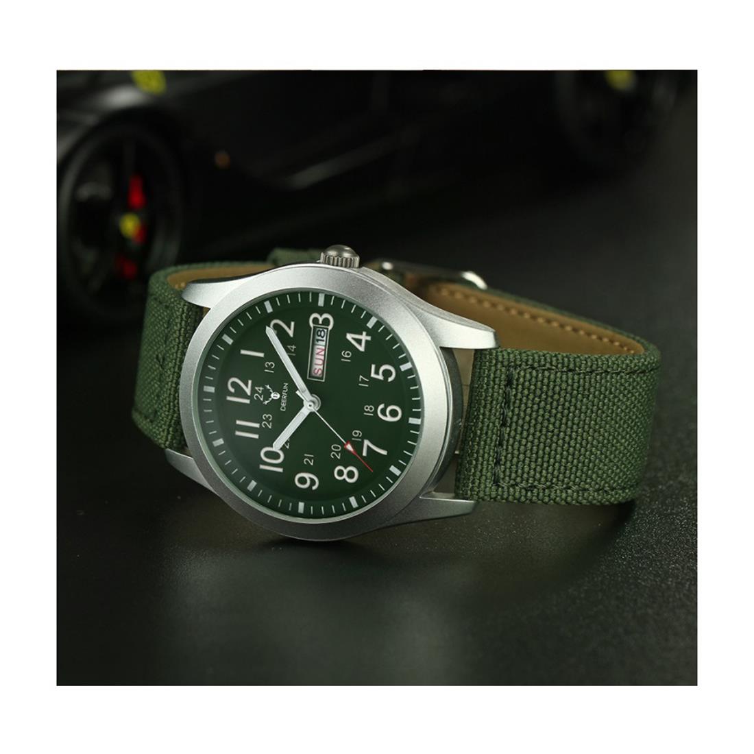 Deerfun Mens Watch Green Dial Silver Bezel A Material Strap And Day Date Display