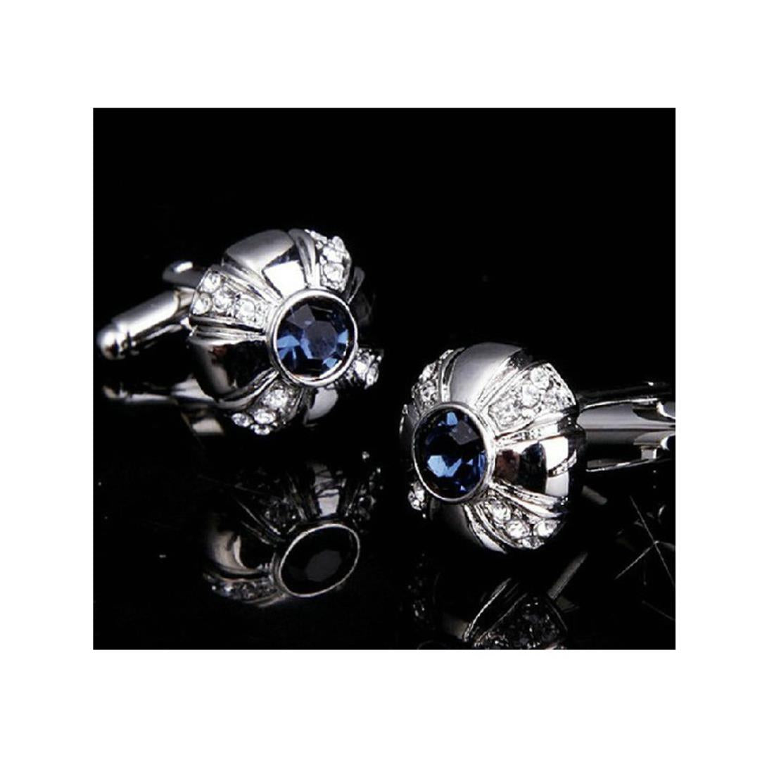 Charles William Royal Circle Blue Silver Cufflinks Fit For a King Round Premium Blue Stone UK