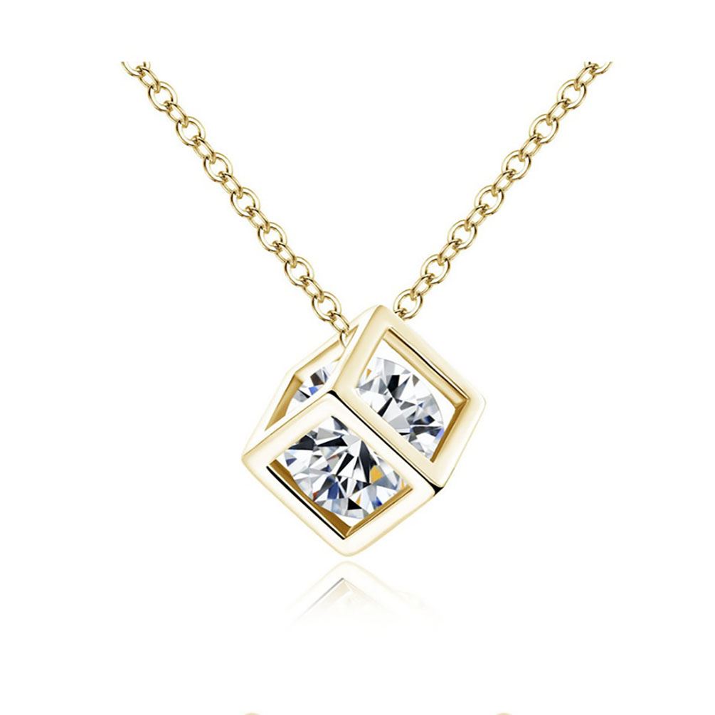 Charles William Women's Gold Cube Necklace & Earrings Set With Crystal Stone Unique Gift Stocking Filler UK