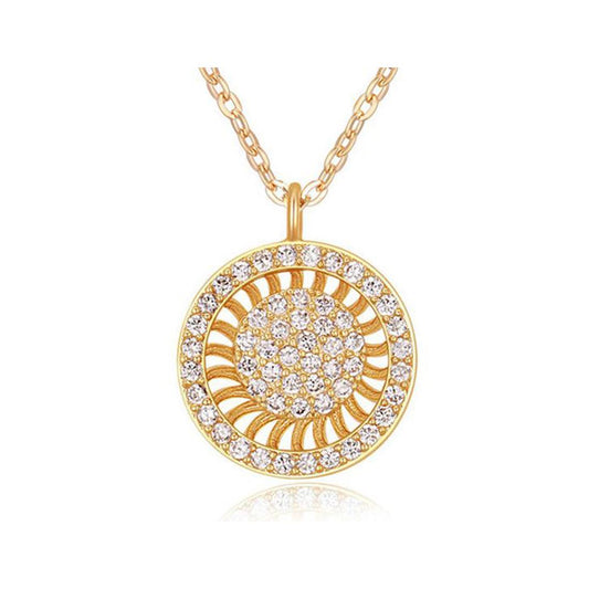 Women's Girls Sunray Circle Pendant Necklace Encrusted Crystals Gold UK