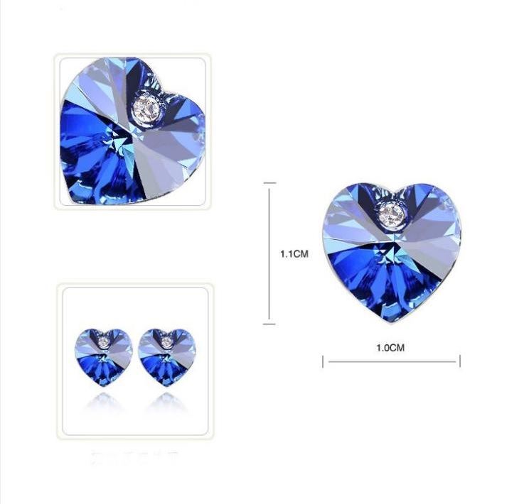 Austrian Crystal Stone And Elements Dark Blue Heart Shaped Rhinestone Stud Earrings UK Seller