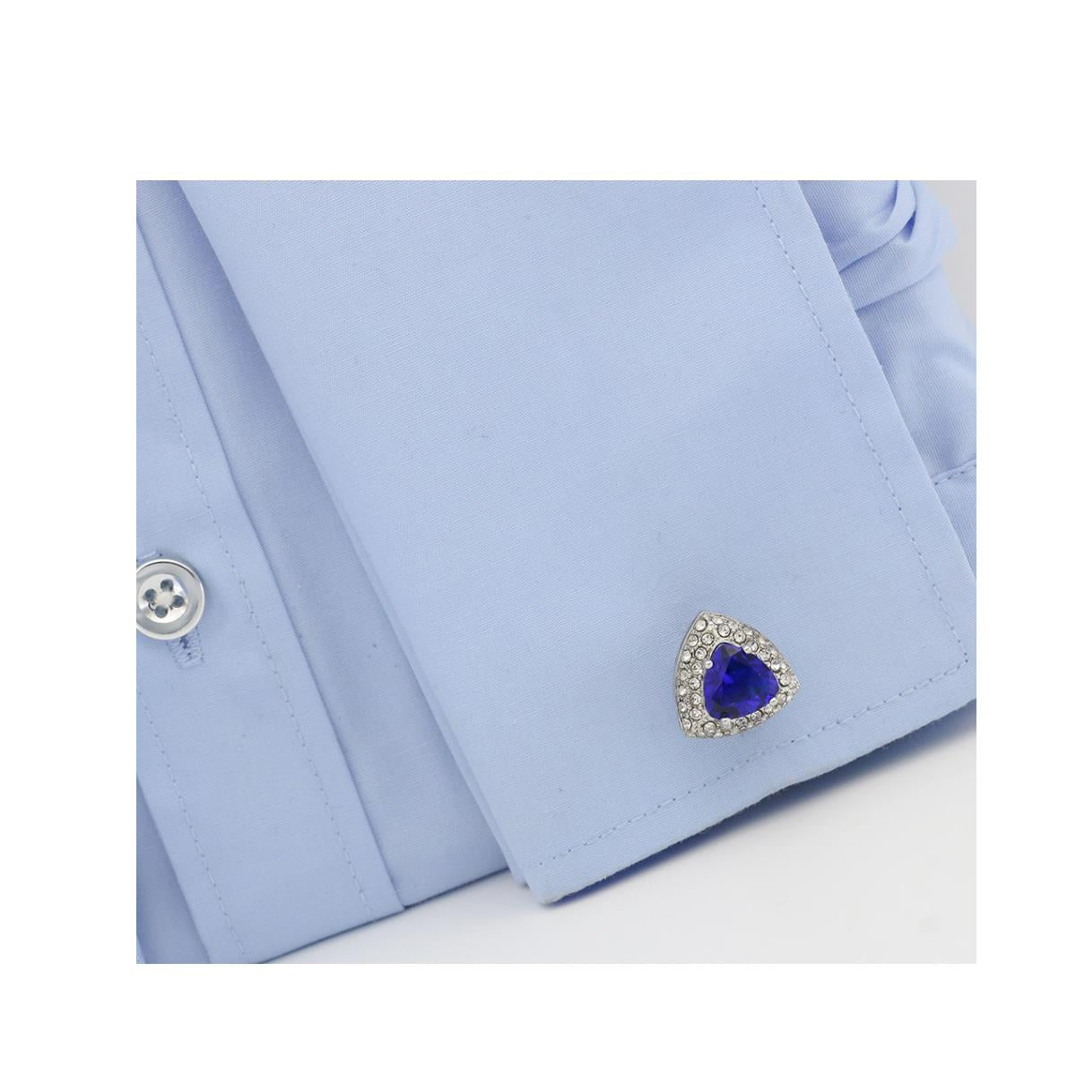 Charles William Blue Triangle Crown Crest Shield Shaped Cufflinks Stone Studded Rows