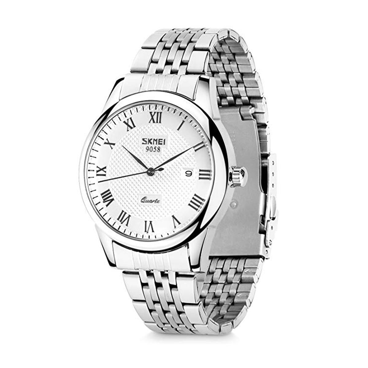 Skmei Mens Watch Stunning Analogue Watches Silver Stainless Steel Date SK9058 UK