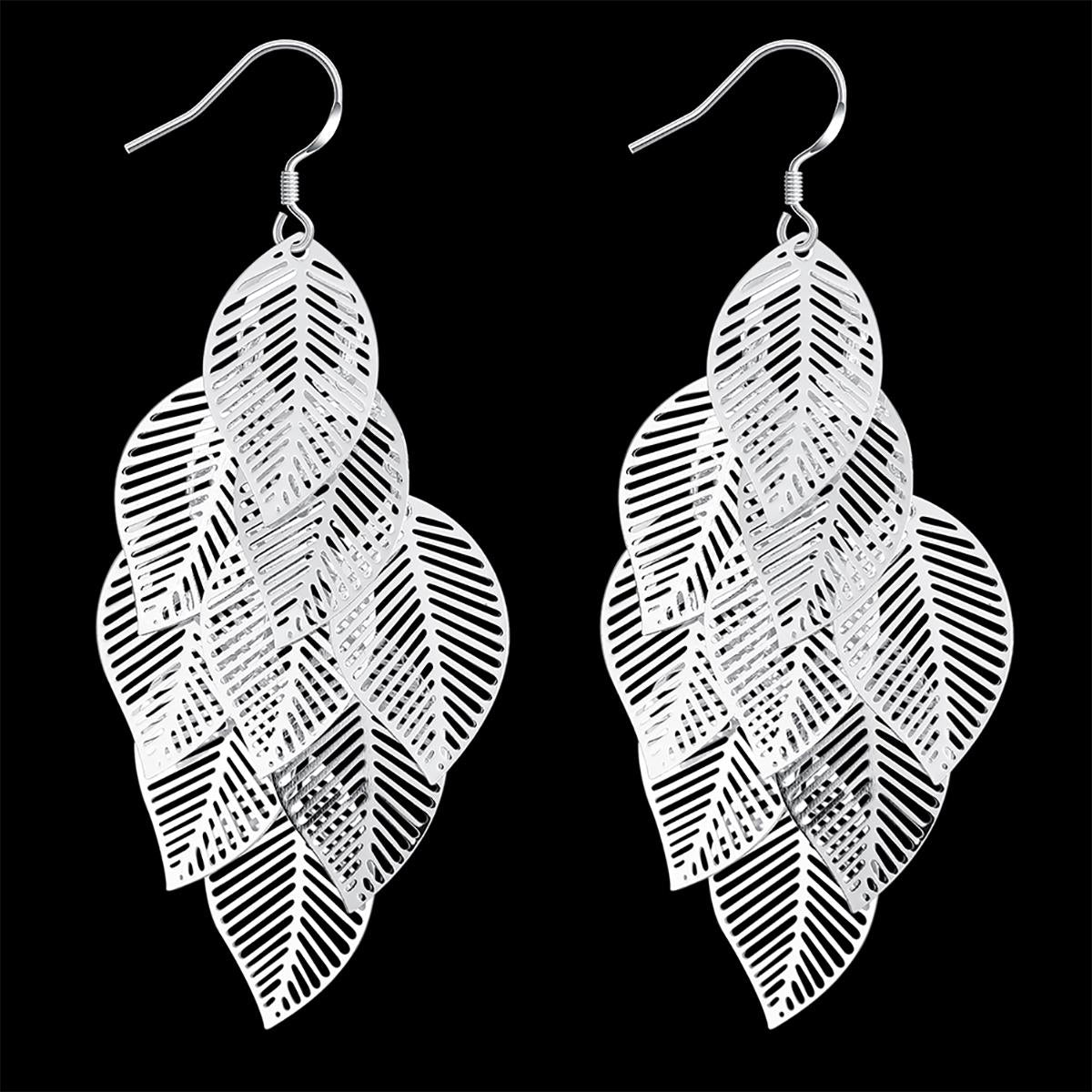 Charles William Women's Statement Silver Plated Hollow Leaf Style Earrings