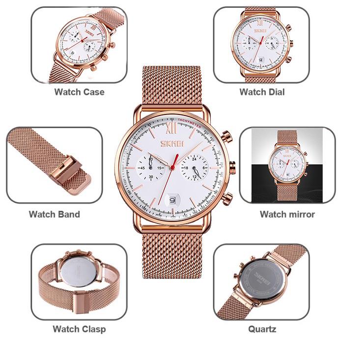 Skmei Multi Dial Elegant Mens Watch Date Display Rose Gold Clear Comfortable SK9206GW