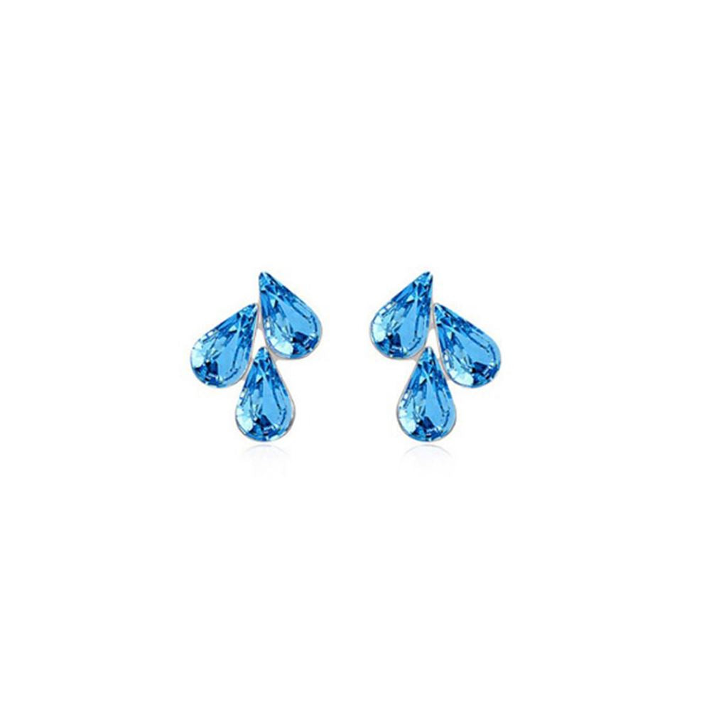 Charles William Light Blue Women's Pendant Stud Earrings Flower Leaf Waterdrop