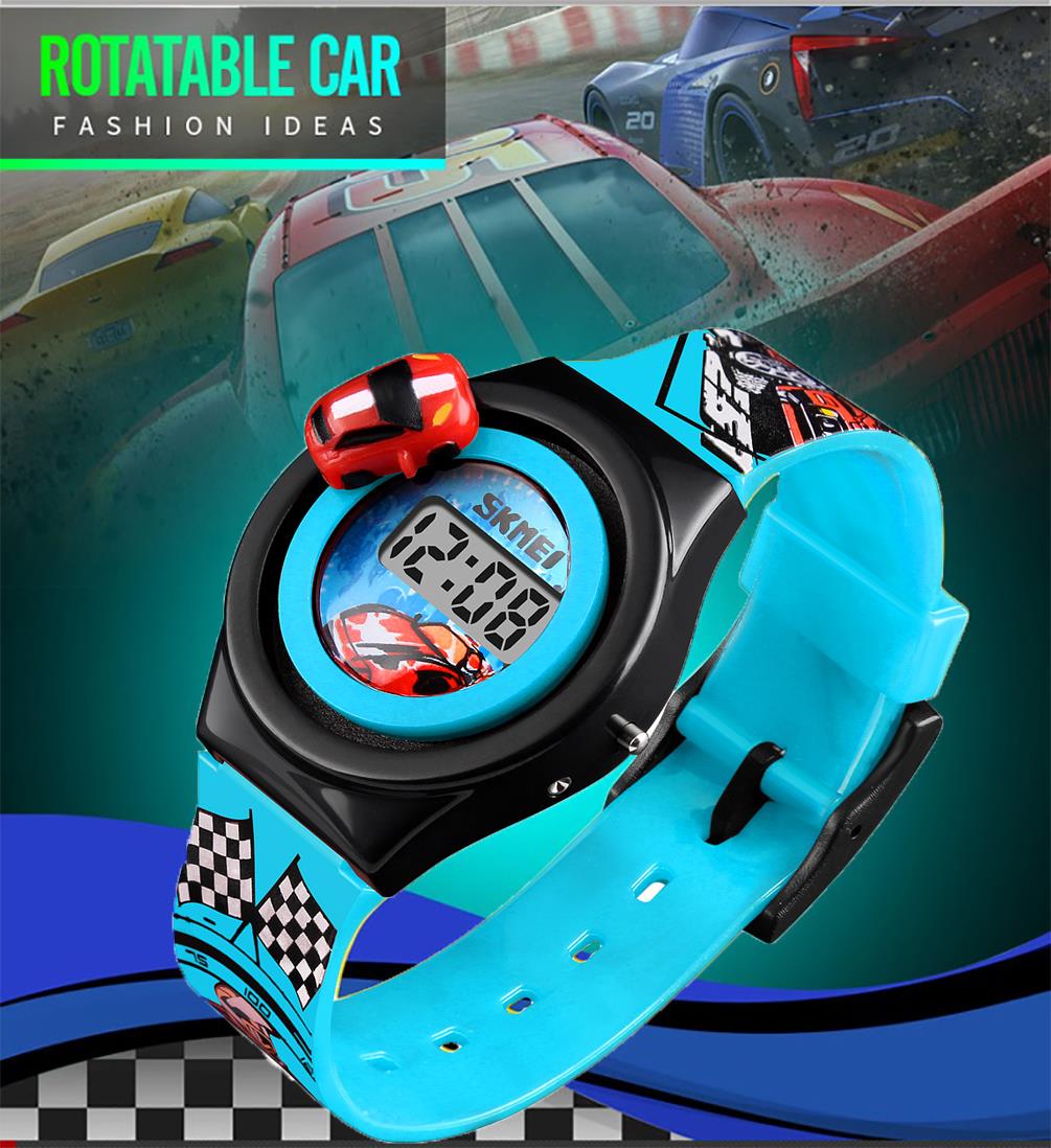 Skmei Childrens Kids Digital Watch Girls Boys Basic Simple Time And Date Revolving Car