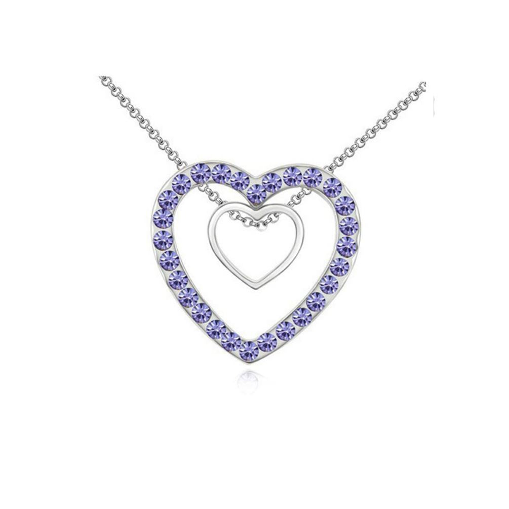 Charles William Double Silver Two Hearts Pendant Crystal Purple Stones Necklace Christmas Gift Present