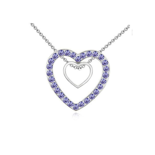 Charles William Double Silver Two Hearts Pendant Crystal Purple Stones Necklace Christmas Gift Present