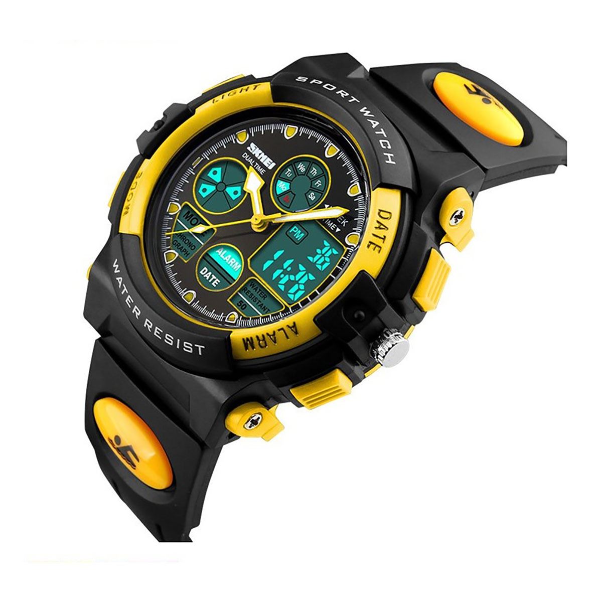 Skmei Black And Yellow Sports Kids Watch 50m Water Resistant Dual Time Display AD1163