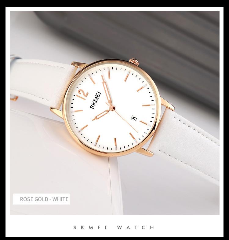 Skmei Women's Ladies Watch Classic Clear Dial Date Display Genuine Leather Strap White