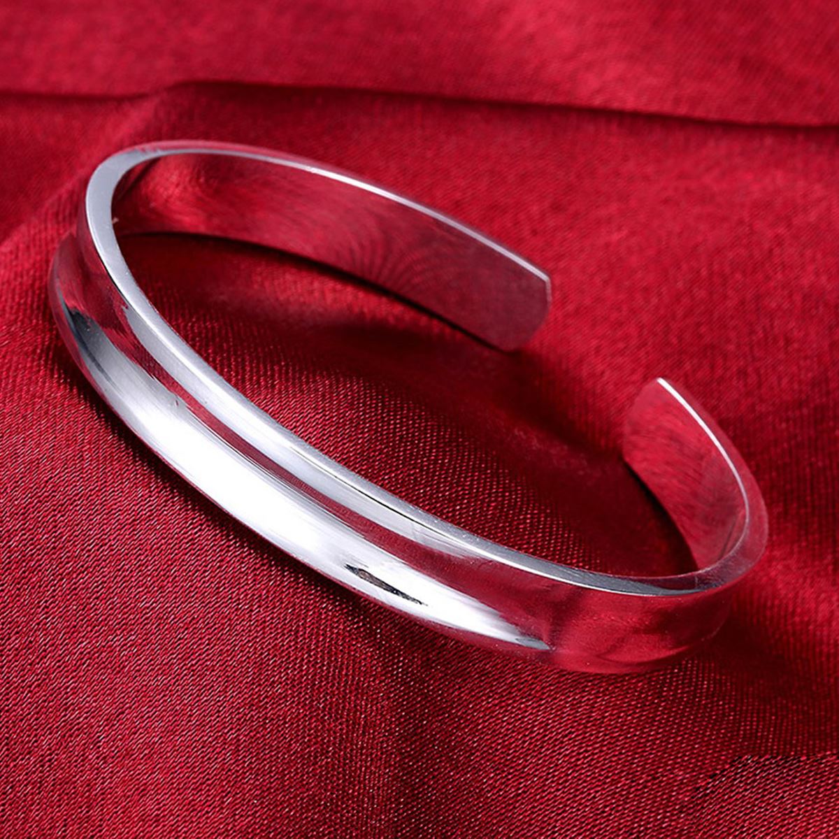 Women's Ladies Silver Plated Bangle Plain Round Flat Bracelets Christmas Gift Present