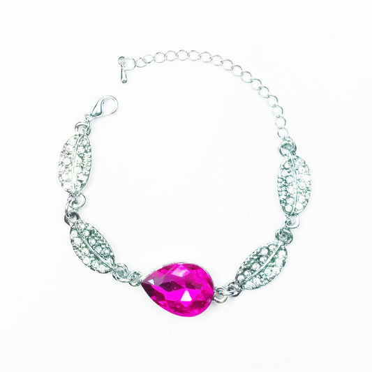 Crystal Jewellery Bracelet Silver & Hot Pink Stone Teardrop Leaf Christmas UK