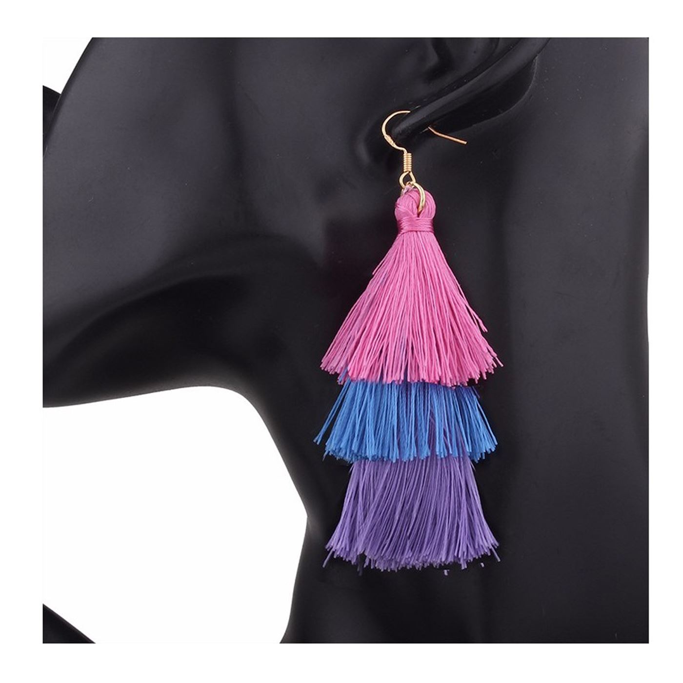 Layered Pink Purple Tassle Tassel Earrings Dress Present Gift Ladies Womans