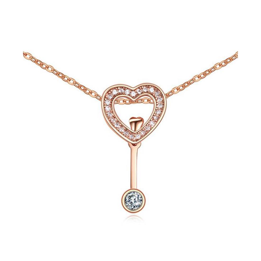 Women's Love Heart Arrow Necklace Pendant Rose Gold With Encrusted Crystal Stones UK