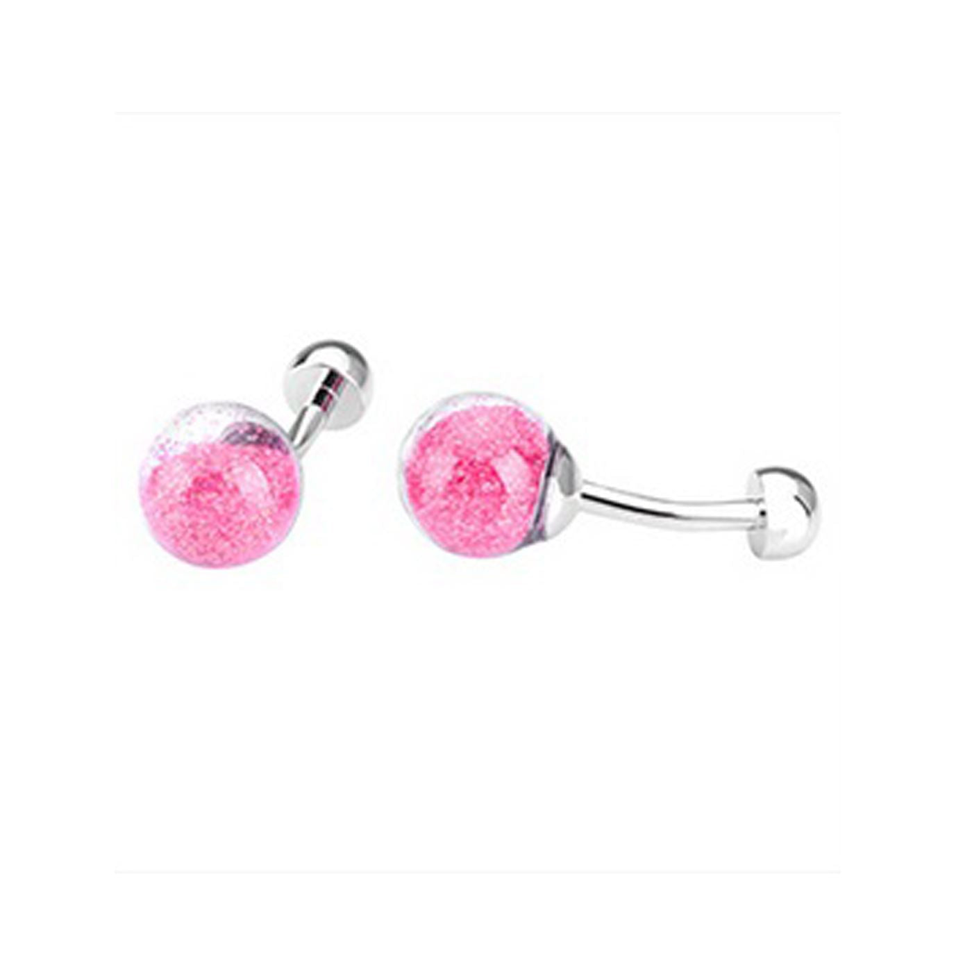 Charles William Luxury Round Snow Globe PINK Colour Smart Cufflinks Wedding Business Unique Gift UK