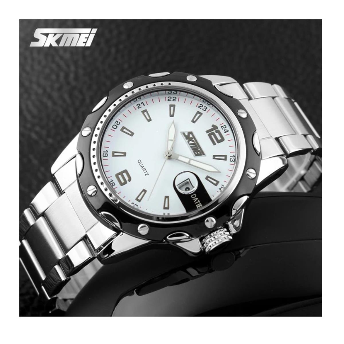 Skmei Mens Watch Stunning Analogue Watches Silver Stainless Steel Date SK0992 UK