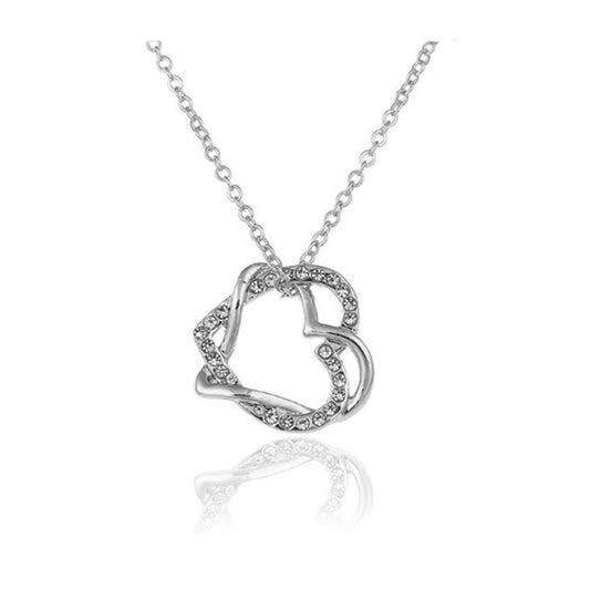 Charles William Women's Silver Double Heart Jewellery Necklace Crystal Stones Love Gift UK Seller