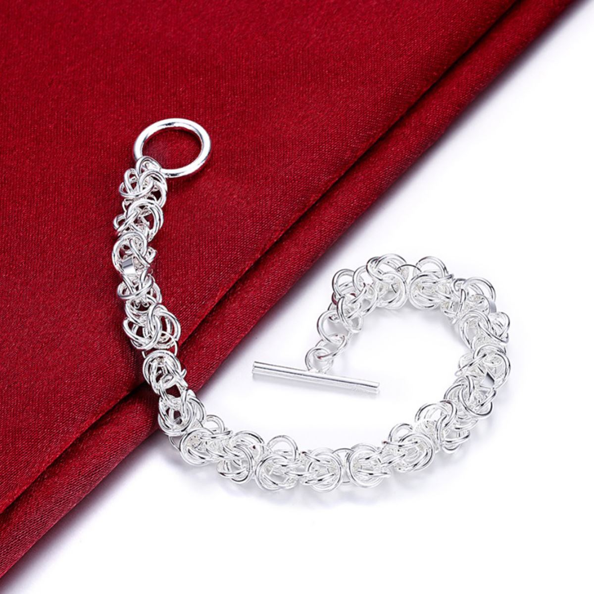 Women's Ladies Intricate Silver Plated Chain Bracelet With Toggle Clasp Close Modern Design UK Seller