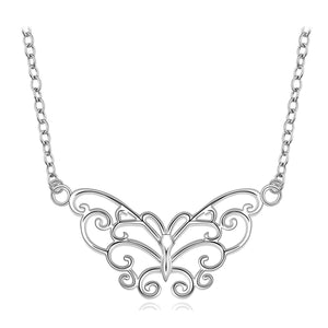 Silver Butterfly Pendant Necklace in Intricate Design