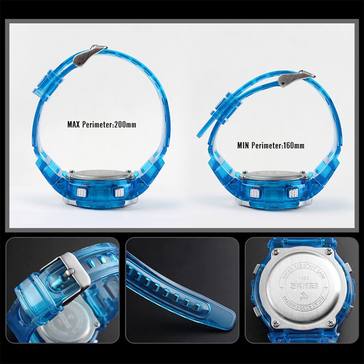 Skmei Boys Girls Kids Blue Digital Watch Transparent Strap Watch 50m Water Resistant Stopwatch Perfect For Ages 5-13 DG1450BLU