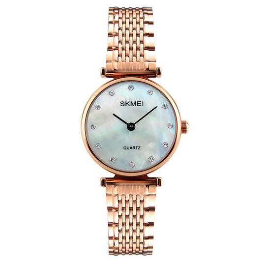 Skmei Women's Ladies Watch Rose Gold Mother Of Pearl Mesh Strap Crystal Stones SK1223