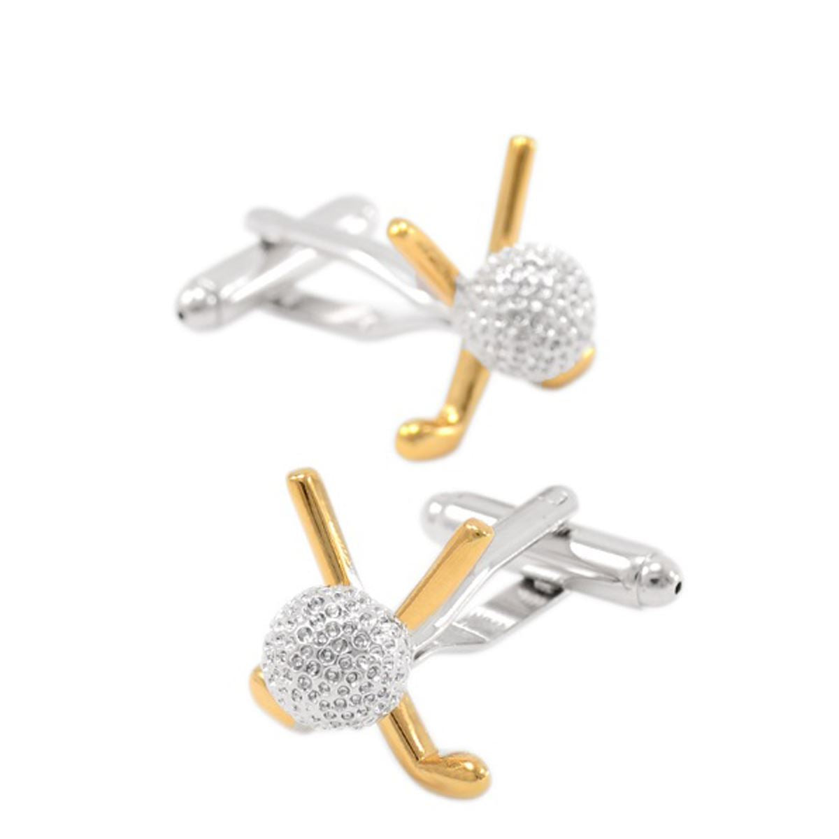 Charles William Sports Silver & Gold Golf Clubs & Ball Cufflinks Set Novelty Wedding Gift Quality UK Seller