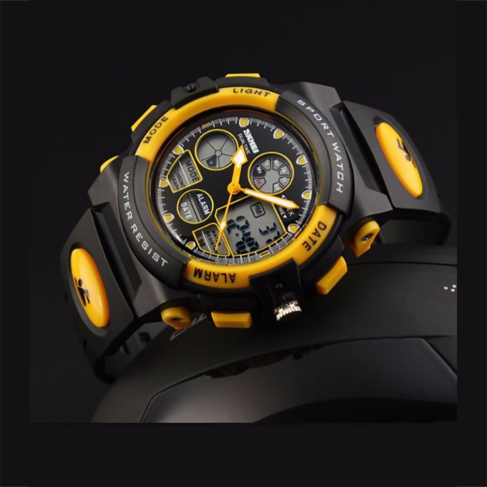 Skmei Black And Yellow Sports Kids Watch 50m Water Resistant Dual Time Display AD1163