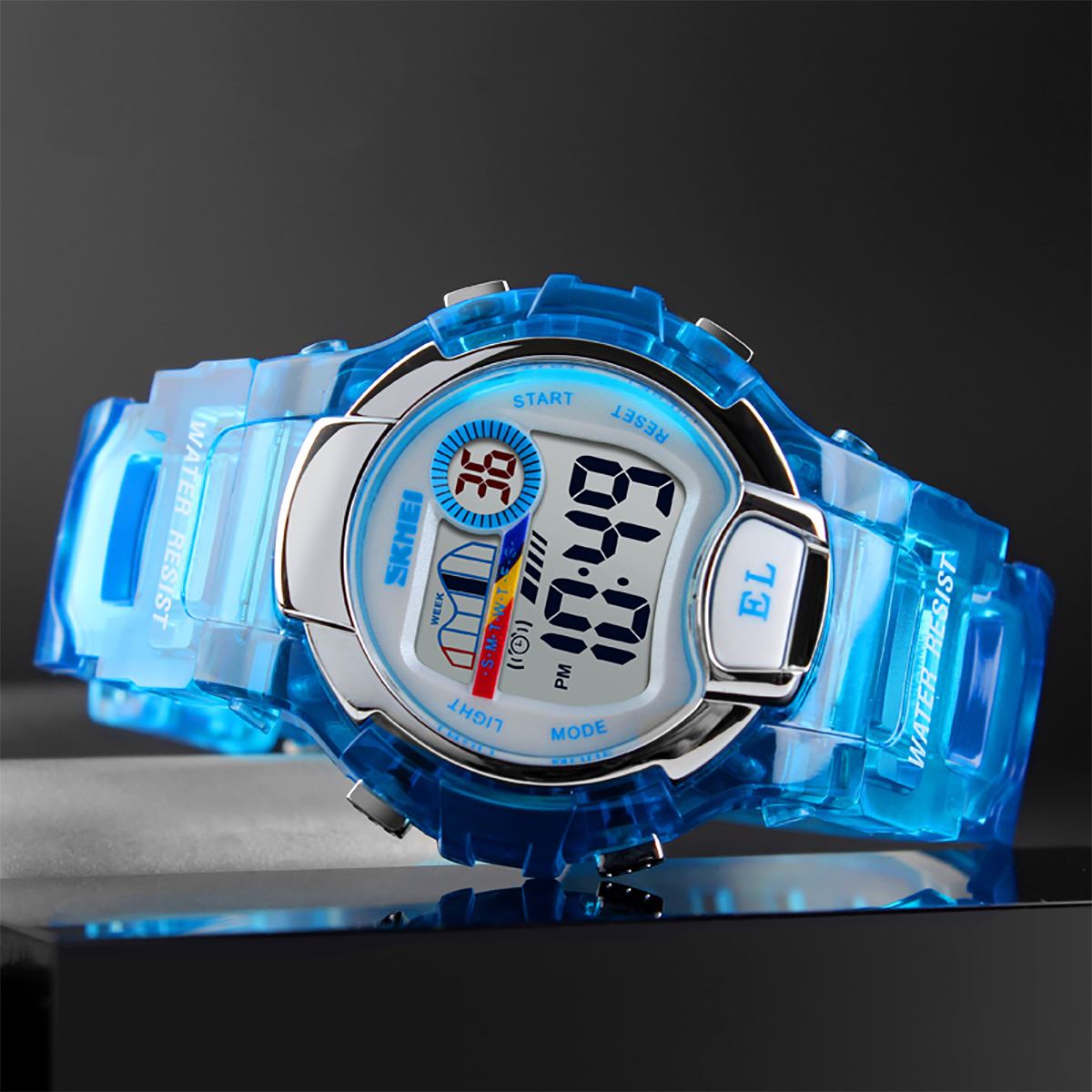 Skmei Boys Girls Kids Blue Digital Watch Transparent Strap Watch 50m Water Resistant Stopwatch Perfect For Ages 5-13 DG1450BLU