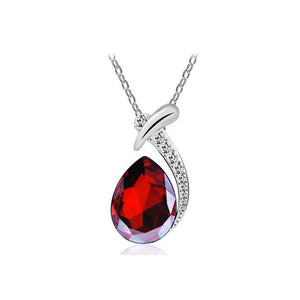 Women's Red Crystal Diamante Pendant Necklace Teardrop Stone from Charles William