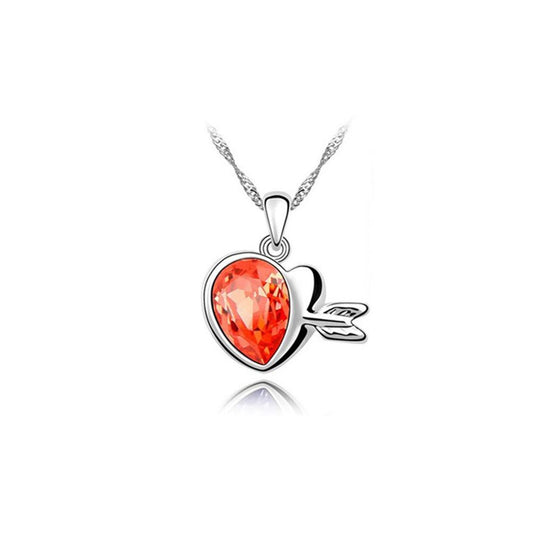 Fashion Womens Orange Gemstone Chain Crystal Heart Necklace Pendant Jewelry Gift