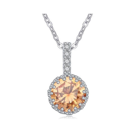 Women's Girls Peach Large Crystal Pendant Necklace Crystal Elements Silver UK Seller