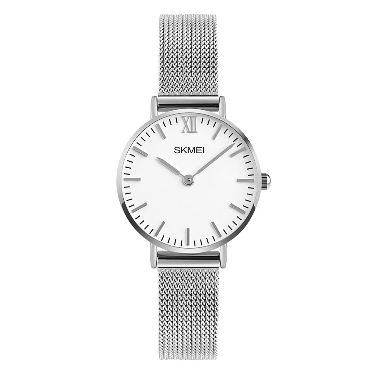 Skmei Mens And Ladies Couple Set Silver Ultra Thin Classic Watch Stainless Steel Strap Clear Display SK1811RG