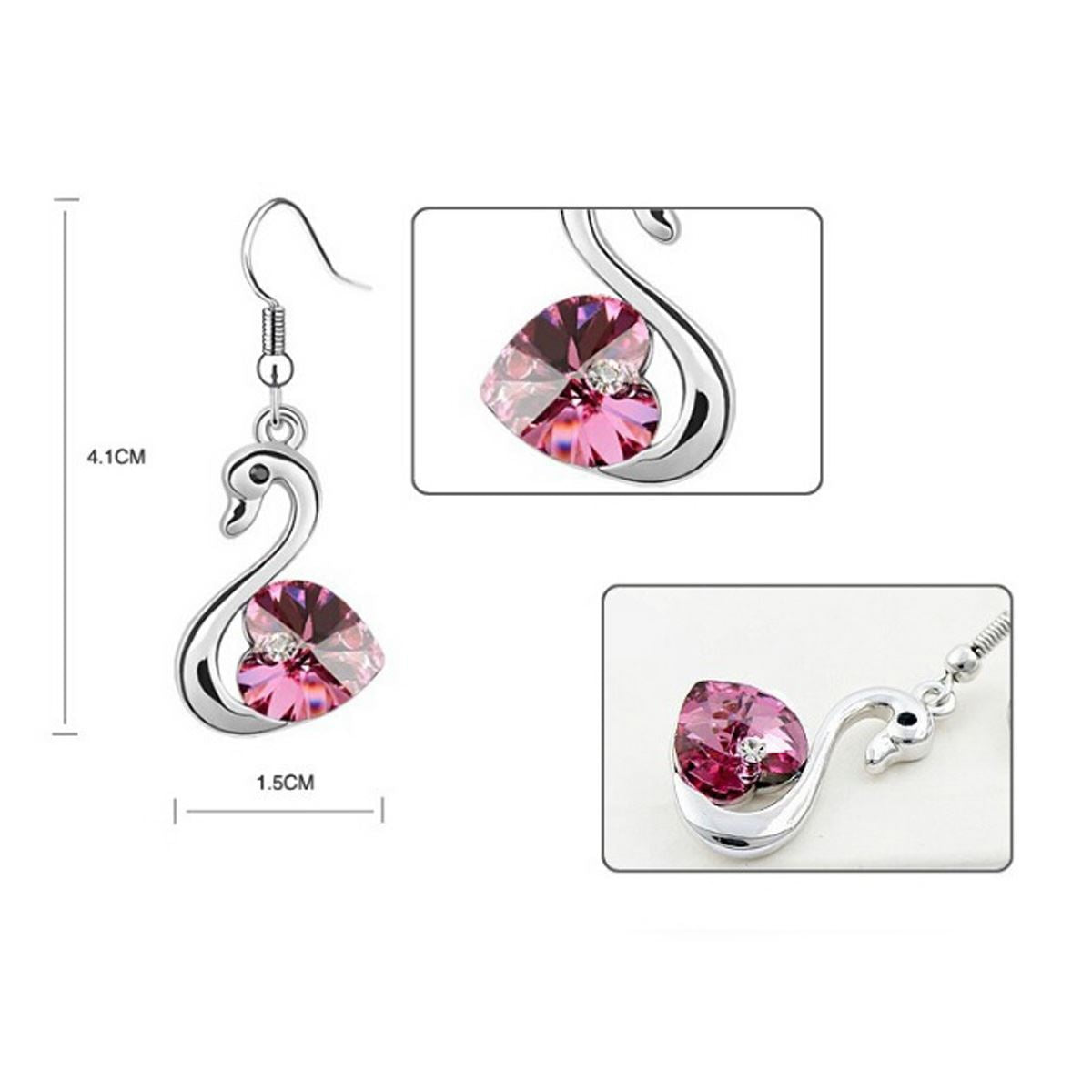 Beautiful Crystal Love Pink Heart In A Swan Jewellery Set Earrings And Matching Necklace